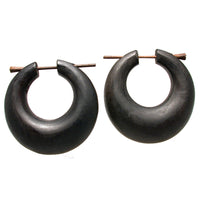 Tribal Wooden Hoop Earrings in Dark Wood