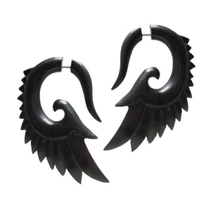 Wooden 'Seraphim Wing' Tribal Earrings