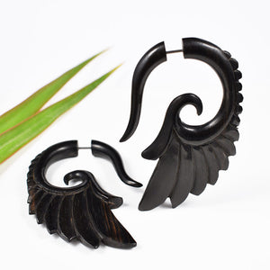 wooden earrings spiral wings