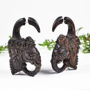 Elephant Head Earrings in Wood