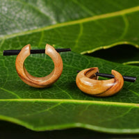 Olive Wood Huggies Style Earrings 'Banjwari'