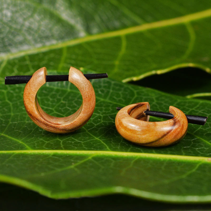 Olive Wood Huggies Style Earrings 'Banjwari'