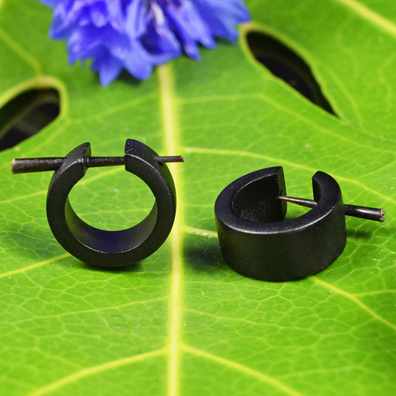 Huggies Style Tribal Earrings in Black Wood 