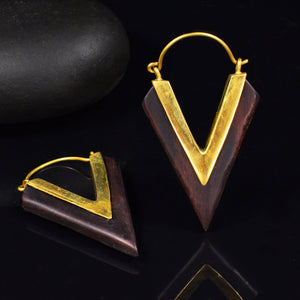 Wood and Brass Chevron Earrings