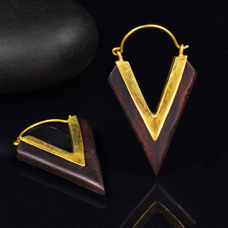 Wood and Brass Chevron Earrings