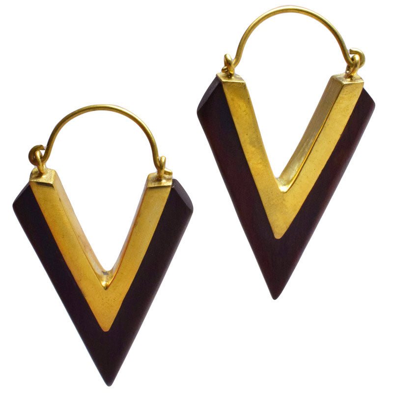 Wood and Brass Chevron Earrings