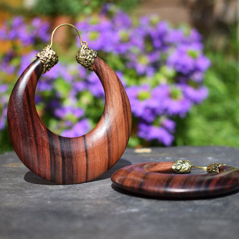 Large Wooden Tribal Earrings 
