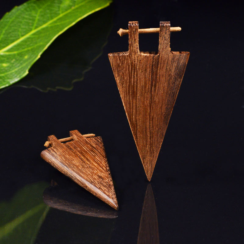 Tribal Stick Earrings, Wooden Triangles
