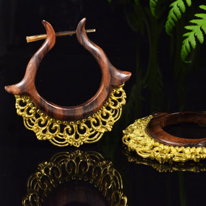 Ethnic Wood and Brass Earrings