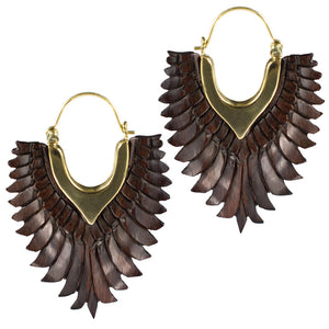 hand carved wooden earrings with feathered angel wings
