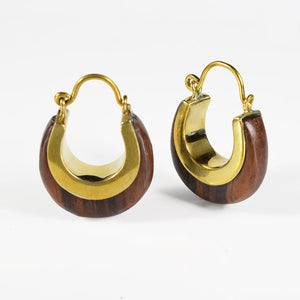 simple wooden and brass hoop earrings
