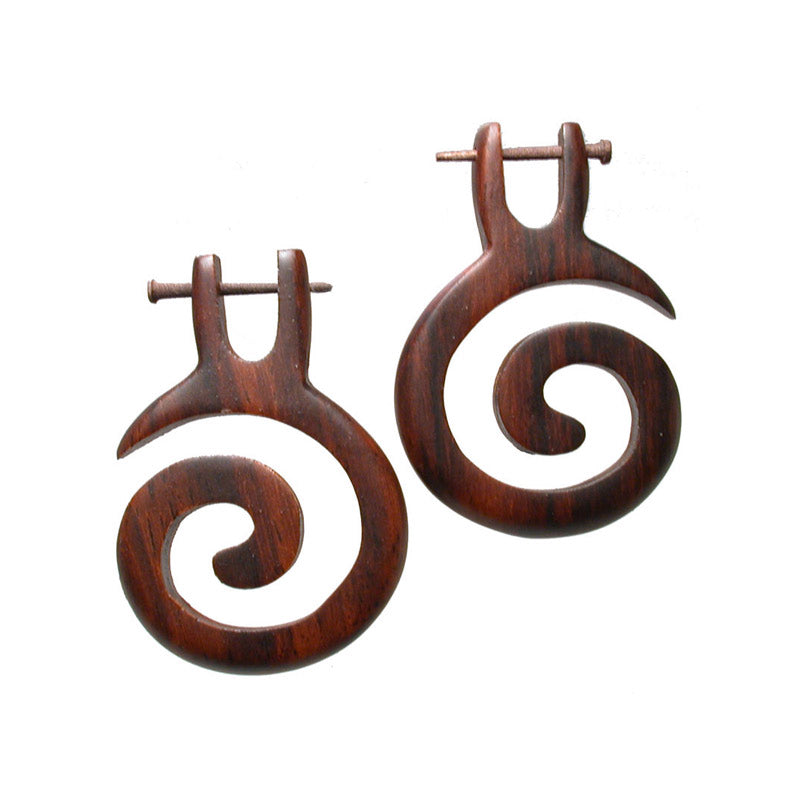 Wooden Spiral Tribal Earrings