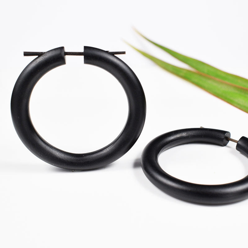 black wooden hoop earrings