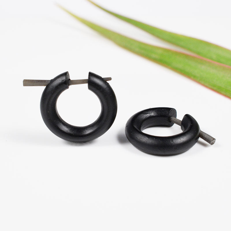 Small Black Wooden Hoop Earrings