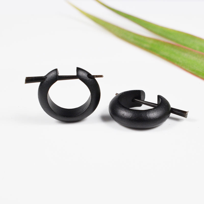 small wooden hoop earrings in black