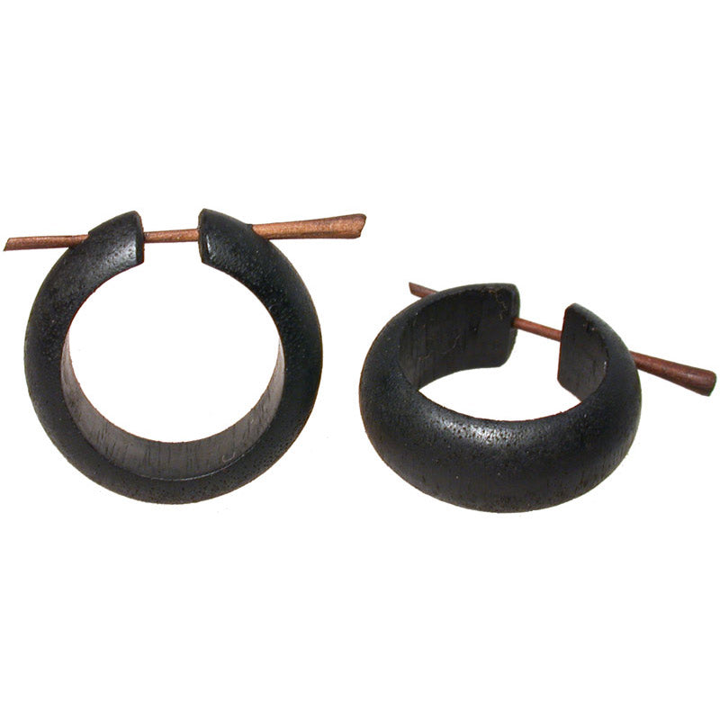 small wooden stick earrings, black wood hoops