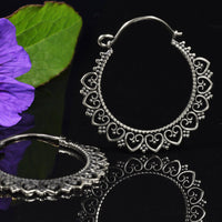Tribal Mandala Hoop Earrings in Silver (White) Brass 
