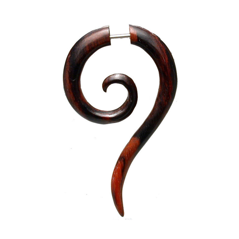 fake flesh plug ear stretcher spiral in wood