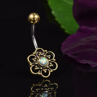Tribal Navel Bar with White Opalite Stone 