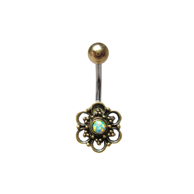 Tribal Navel Bar with Opalite Stone