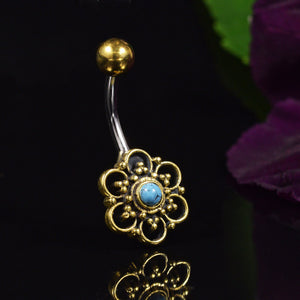 Tribal Navel Bar with Turquoise Stone 