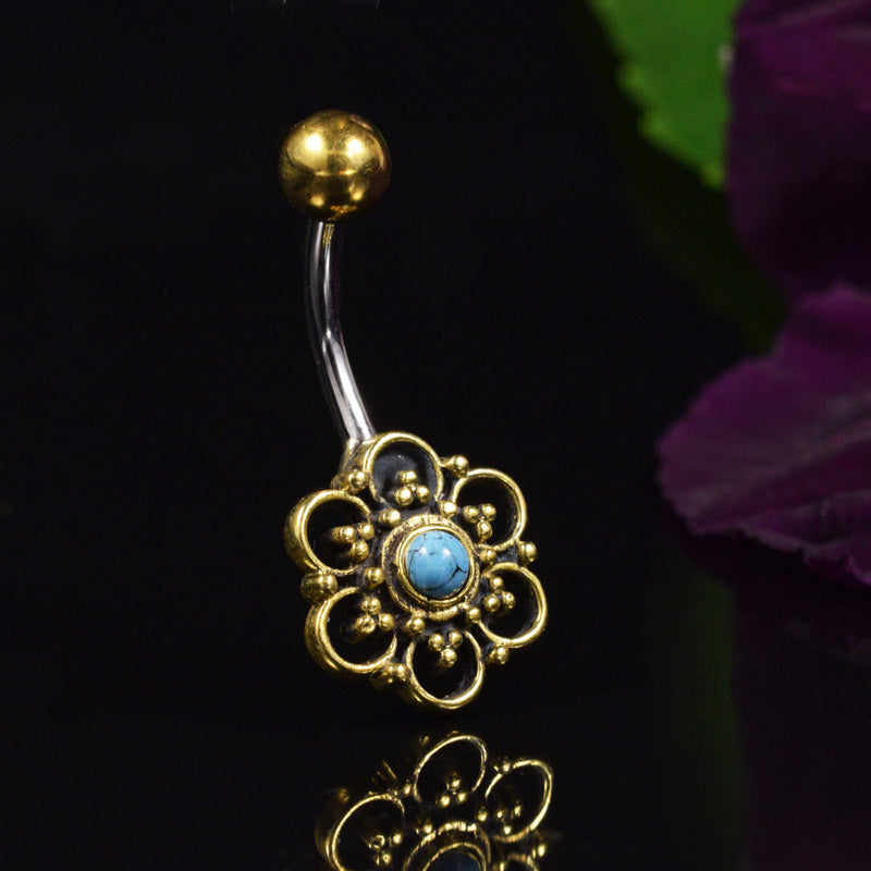 Tribal Navel Bar with Turquoise Stone 
