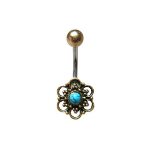 Tribal Navel Bar with Turquoise Stone