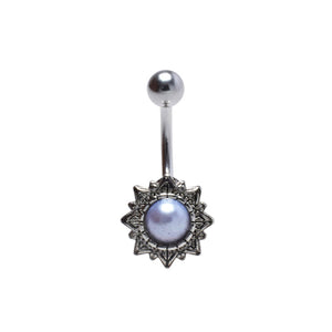 Antique Style Navel Bar with Blue-Grey Pearl