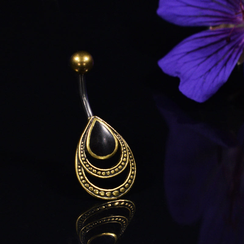 Tribal Navel Bar with Onyx 