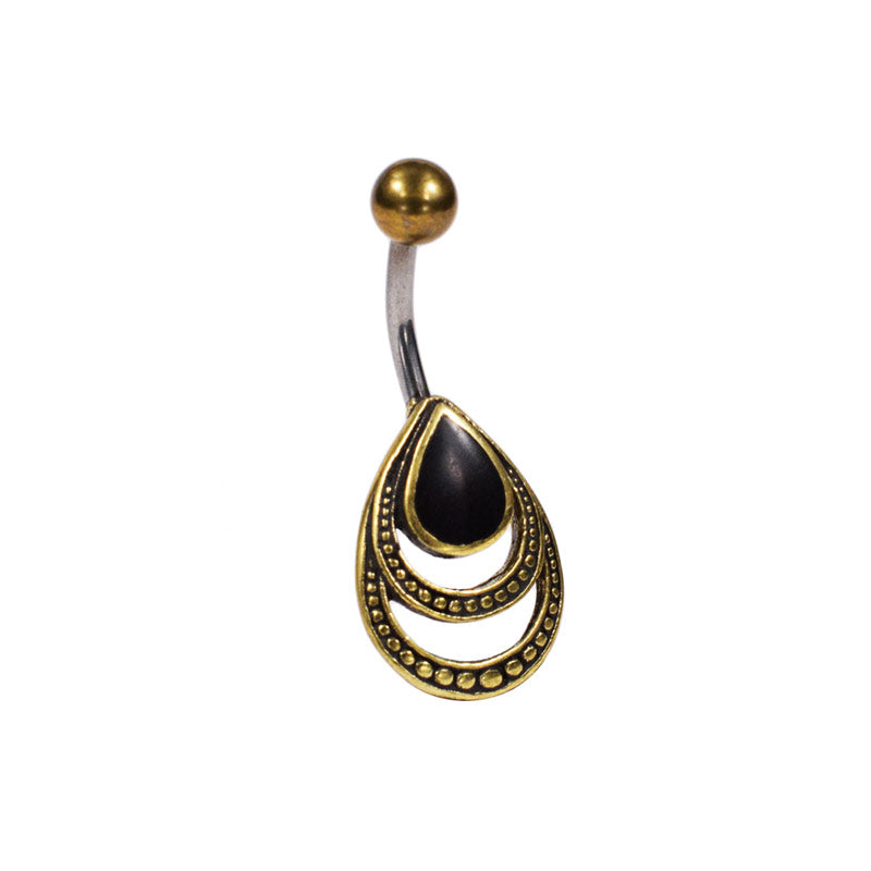 Navel Bar with Onyx Teardrops