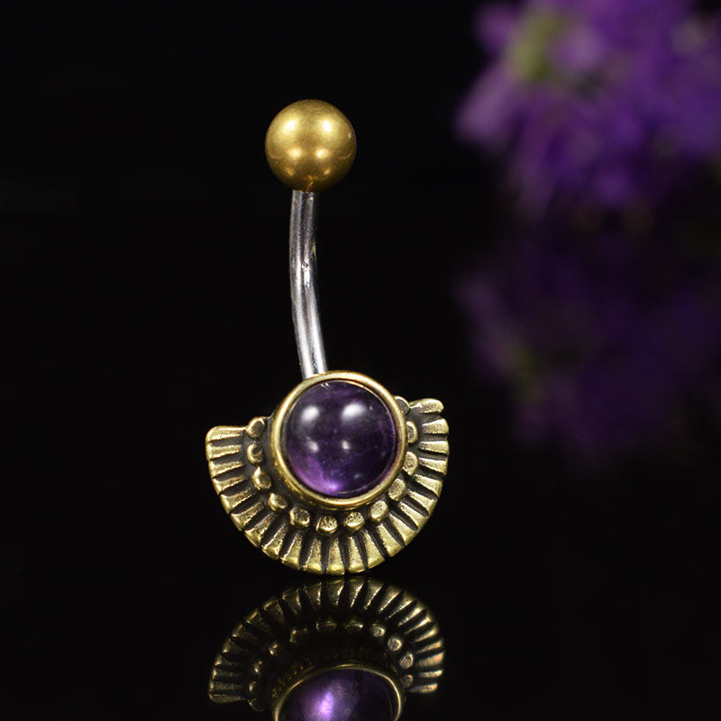 Vintage 'art deco' style navel bar with amethyst stone