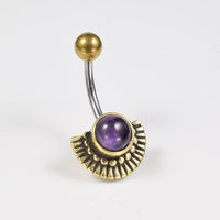 Vintage 'art deco' style navel bar with brass ends and an amethyst stone