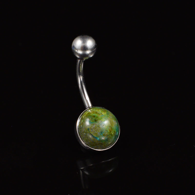 Navel Bar, Belly Bar with African Jade Green Stone