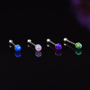 Silver Nose Pins with Opal Stones, Blue, White, Purple, Green