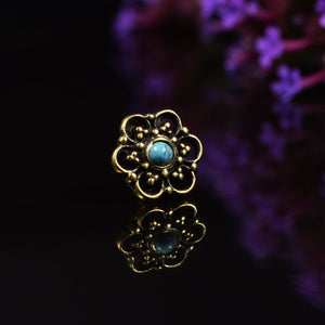 Tribal Indian Nose Stud, Brass with Turquoise Stone 