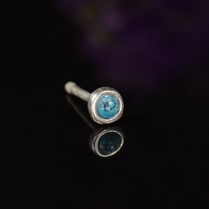 Silver nose pin, nose stud with turquoise stone