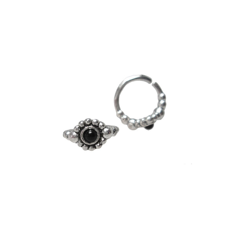 Indian Nose Ring, Silver with Onyx Stone