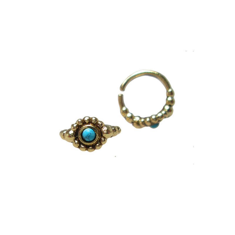 Brass Nose Ring with Turquoise Stone