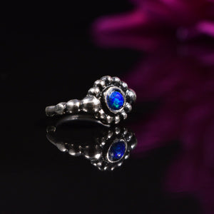 Silver Nose Ring with Blue Opal 