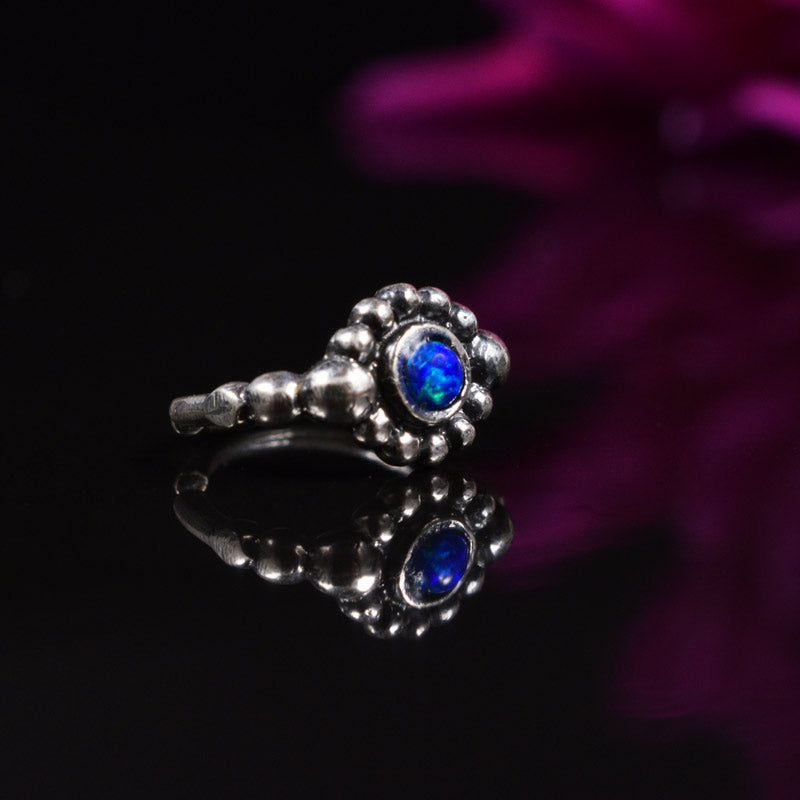 Silver Nose Ring with Blue Opal 
