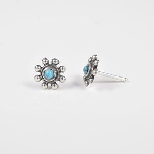 silver nose stud with beads and turquoise stone