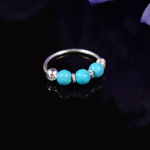 Silver Nose Ring with 3 Turquoise Stone Beads