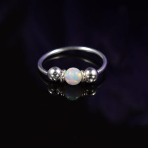 Silver Nose Ring with White Opal Stone