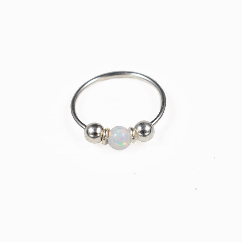 Silver Nose Ring with Opalite Stone 'Jamboori'