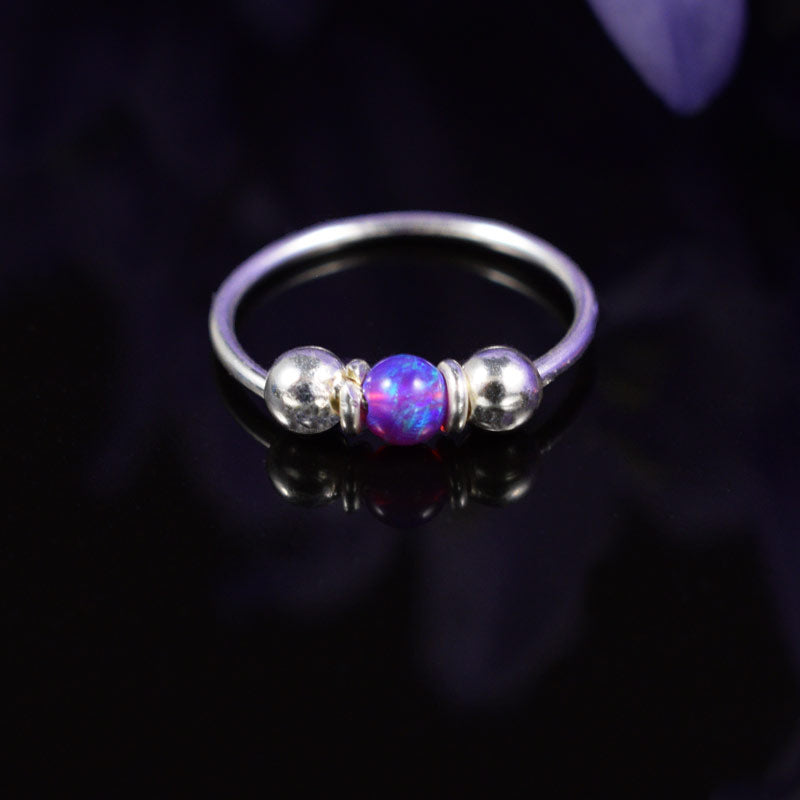 Silver Nose Ring with Purple Opal Stone