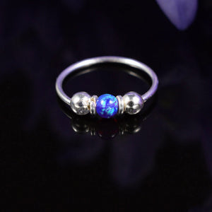 Silver Nose Ring with Blue Opal Stone