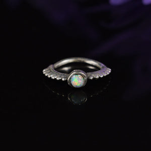 Tribal Silver Nose Ring with White Opal