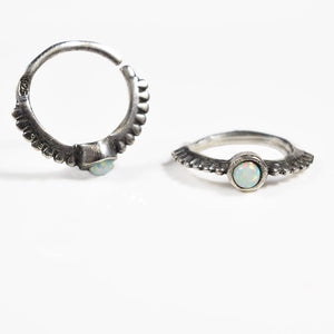 Tribal Nose Ring White Opal