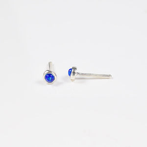 Silver Nose Pin with Blue Opal