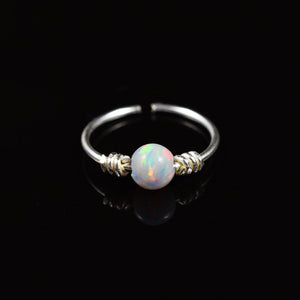 silver nose ring with opal stone